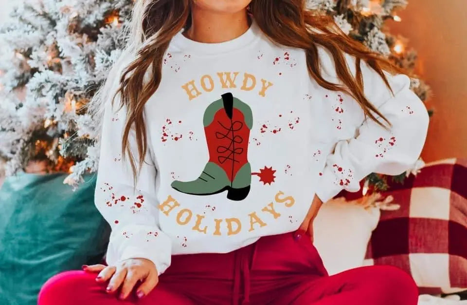 Howdy Holidays crewneck sweatshirt Rocking Cactus Boutique